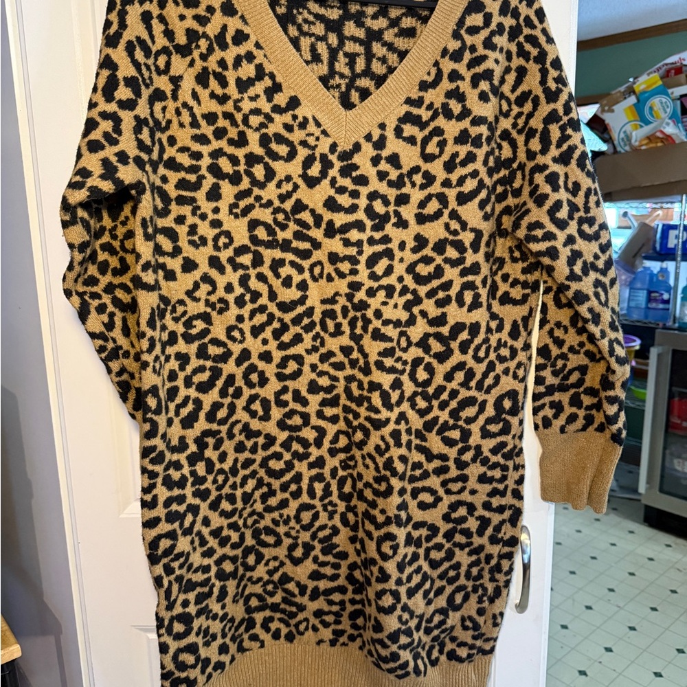 Old Navy Tan and Black Leopard V-Neck Sweater